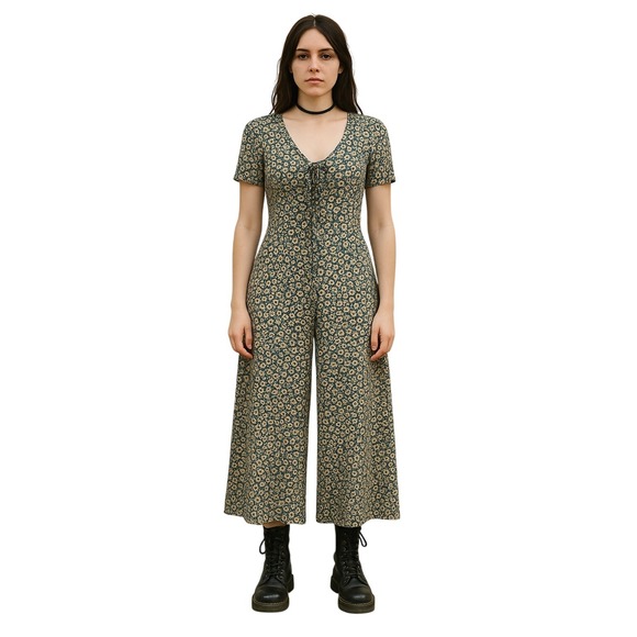 All that Jazz Pants - Vintage 90s All That Jazz Floral Jumpsuit Wide Leg Palazzo Grunge Daisy Print‎ M